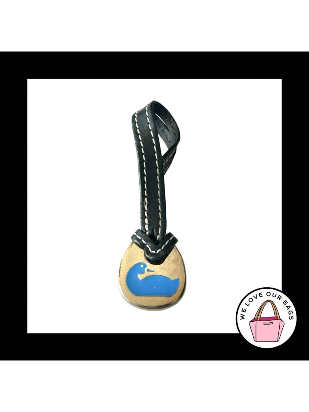 VINTAGE Y2K DOONEY & BOURKE Bag Charm Blue Duck Black Leather Fob Hang Tag